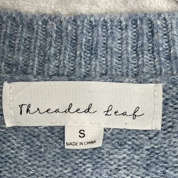 Threaded Leaf‎ Star Sweater Womens S Blue White Knit Boxy Oversized Crop - Picture 3 of 8